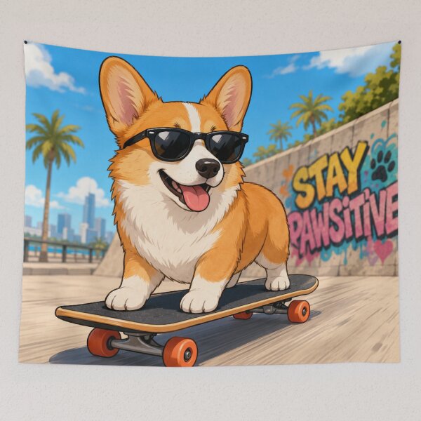Item preview, Corgi Skateboarding Stay Pawsitive Funny Dog Corgi Lover Gift designed and sold by Drawn-Measured.