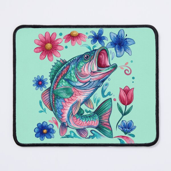 Item preview, Vibrant Watercolor Bass Fish with Colorful Wildflowers designed and sold by BreezifyDesignStudio.