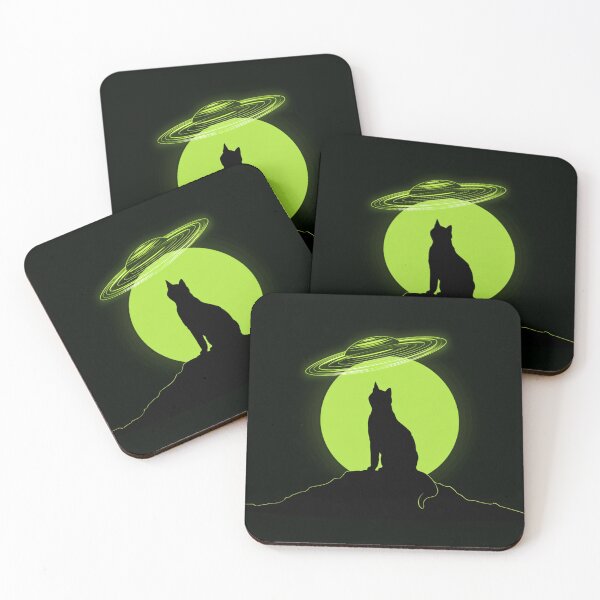 Item preview, Neon UFO Cat Silhouette Close Encounter designed and sold by Cosmic Cactus.