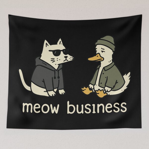 Item preview, Meow Business Funny Cat and Duck Cartoon Pun designed and sold by JoJoLoL.