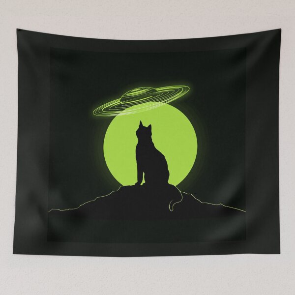 Item preview, Neon UFO Cat Silhouette Close Encounter designed and sold by Cosmic Cactus.