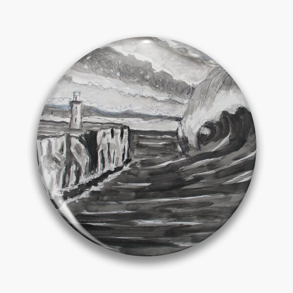 Item preview, Stormy Lighthouse and Tsunami Wave – Dramatic Monochrome Painting designed and sold by RShirleyFineArt.
