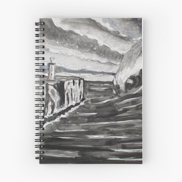 Item preview, Stormy Lighthouse and Tsunami Wave – Dramatic Monochrome Painting designed and sold by RShirleyFineArt.
