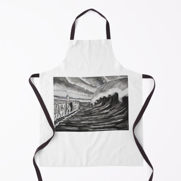 Item preview, Stormy Lighthouse and Tsunami Wave – Dramatic Monochrome Painting designed and sold by RShirleyFineArt.