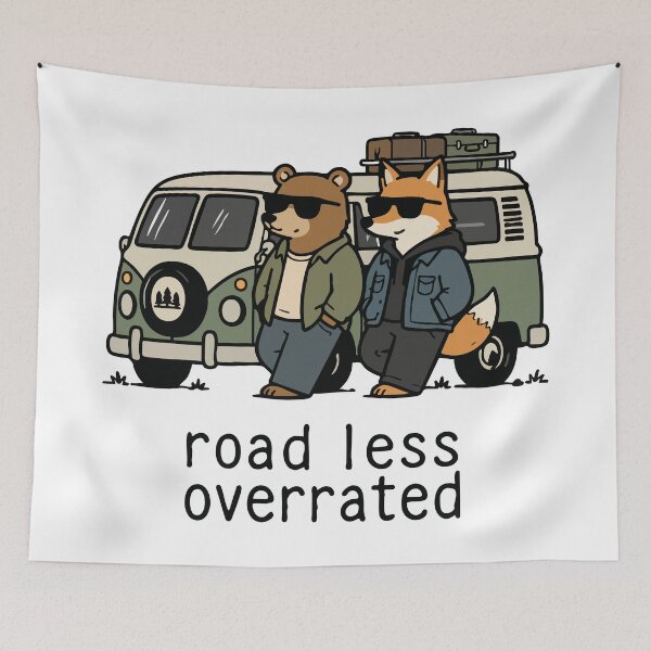 Item preview, Funny Road Trip Camper Van Bear and Fox Retro Adventure  designed and sold by JoJoLoL.