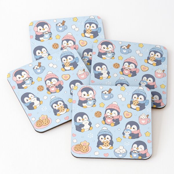 Item preview, Kawaii Penguin Winter Snacks Pattern designed and sold by Soft Berry Studio.