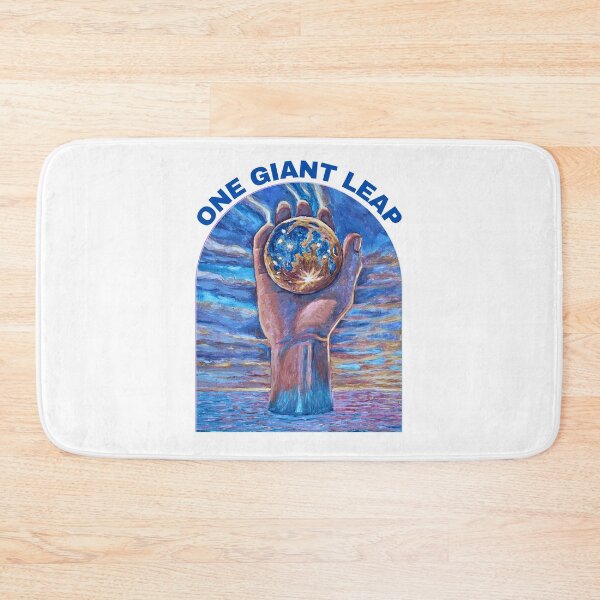 Item preview, One Giant Leap – Cosmic Hand and Moon Design (Blue Text) designed and sold by RShirleyFineArt.