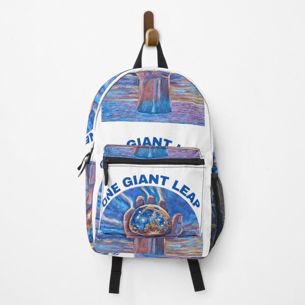 Item preview, One Giant Leap – Cosmic Hand and Moon Design (Blue Text) designed and sold by RShirleyFineArt.