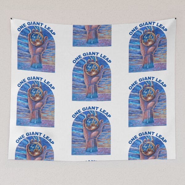 Item preview, One Giant Leap – Cosmic Hand and Moon Design (Blue Text) designed and sold by RShirleyFineArt.