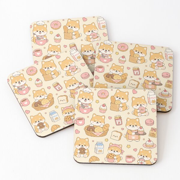 Item preview, Kawaii Shiba Inu Bakery Pattern designed and sold by Soft Berry Studio.