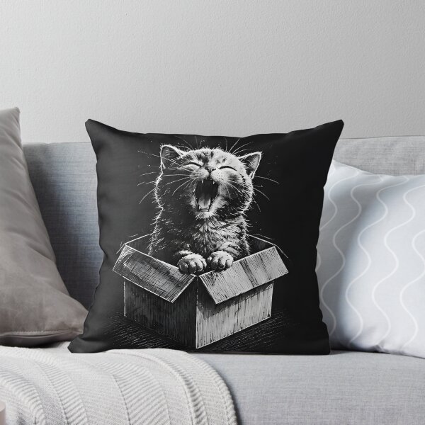 Item preview, Yawning Kitten in Box Vintage Style designed and sold by ChaoticCatIlust.
