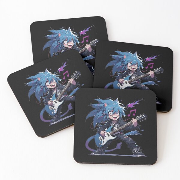 Item preview, Blue Hair Anime Cat Guitarist Rock Graphic Tee designed and sold by UrbanPrts.