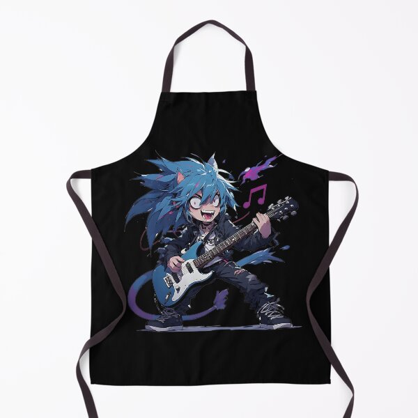 Item preview, Blue Hair Anime Cat Guitarist Rock Graphic Tee designed and sold by UrbanPrts.