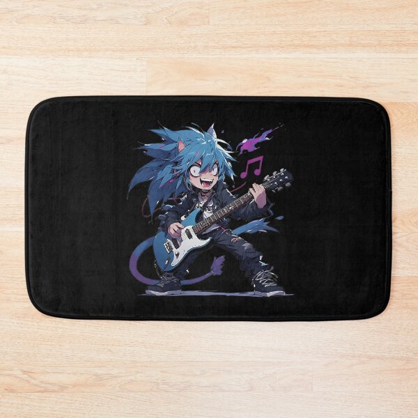 Artikelvorschau, Anime-Katze mit blauen Haaren, Gitarristin, Rock-Grafik-T-Shirt entworfen und verkauft von UrbanPrts.
