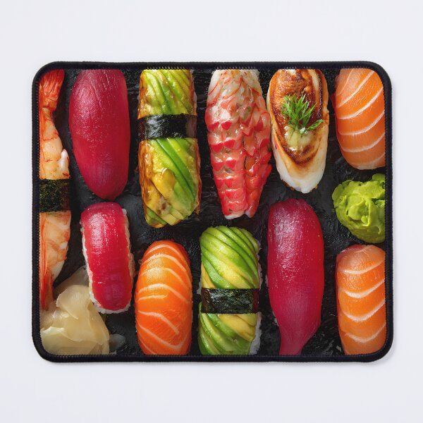 Item preview, Delicious Assorted Sushi Plate on Black Background designed and sold by Artessie.