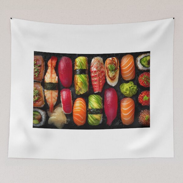 Item preview, Delicious Assorted Sushi Plate on Black Background designed and sold by Artessie.