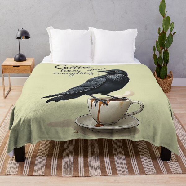 Item preview, Funny Raven Coffee Fixes Everything Quote designed and sold by UrbanPrts.