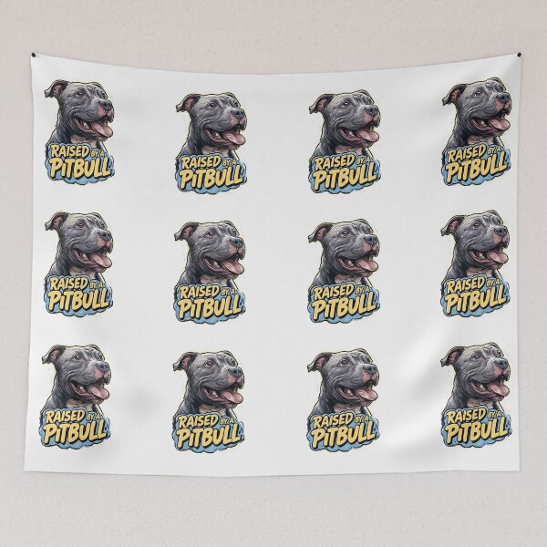 Item preview, Raised By A Pitbull - Funny Cartoon Grey Pitbull Dog Art designed and sold by My Pitbull Place.