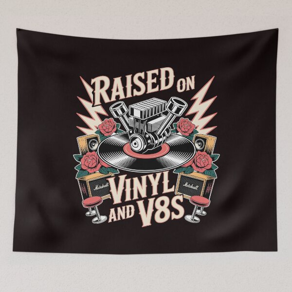 Item preview, Raised On Vinyl and V8s Vintage Car Enthusiast and Vinyl Records Graphic designed and sold by Redgiant87x.