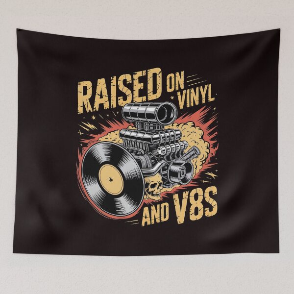 Item preview, Raised On Vinyl and V8s Funny Retro Car Lover Music Culture designed and sold by Redgiant87x.