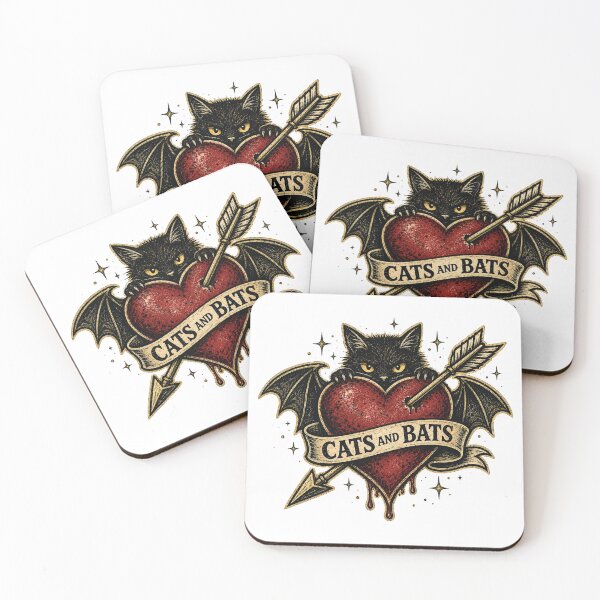 Item preview, Cats and Bats Gothic Tattoo Flash Design designed and sold by DravensApparel.
