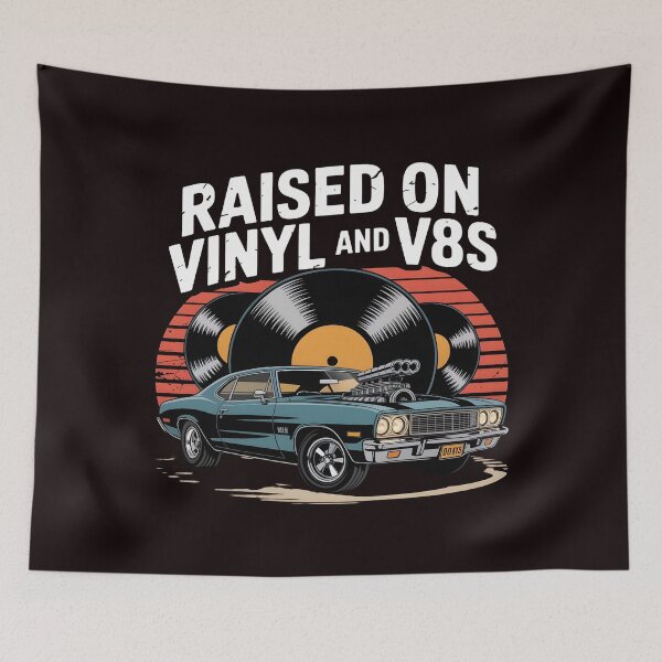 Item preview, Raised On Vinyl and V8s Classic Car Enthusiast Retro Music designed and sold by Redgiant87x.