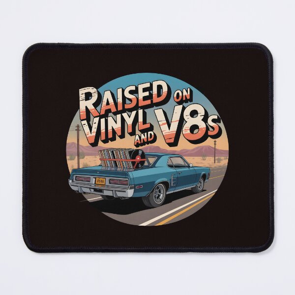 Item preview, Raised On Vinyl and V8s Retro Garage Style for Music and Car Enthusiasts designed and sold by Redgiant87x.