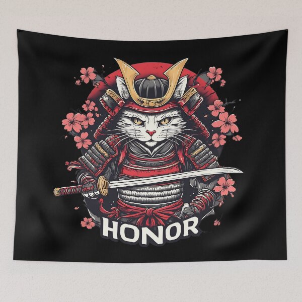 Item preview, Samurai Cat Warrior Honor Japanese Design designed and sold by UrbanPrts.