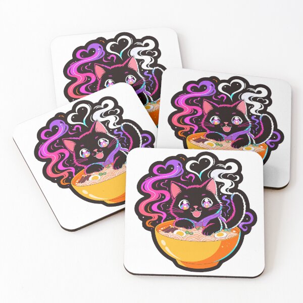 Item preview, Neon Ramen Cyber Cat Sticker Design designed and sold by inkfusionhub99.
