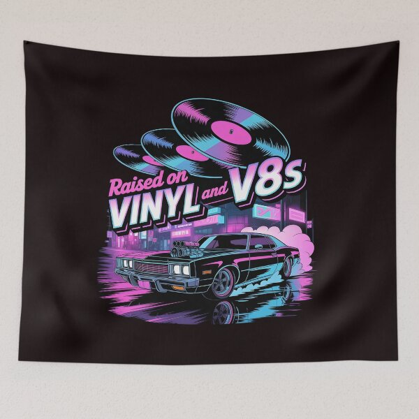 Item preview, Raised On Vinyl and V8s Retro Americana Design for Car Enthusiasts designed and sold by Redgiant87x.