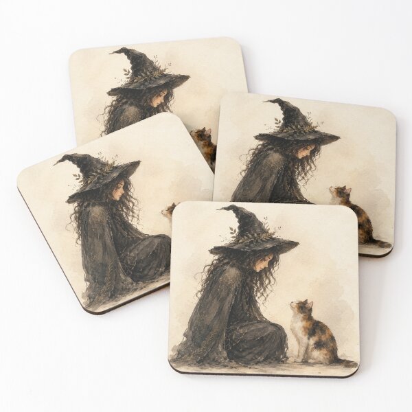 Item preview, Watercolor Witch and Calico Cat | Whimsical Cottagecore designed and sold by WhimsyWink.