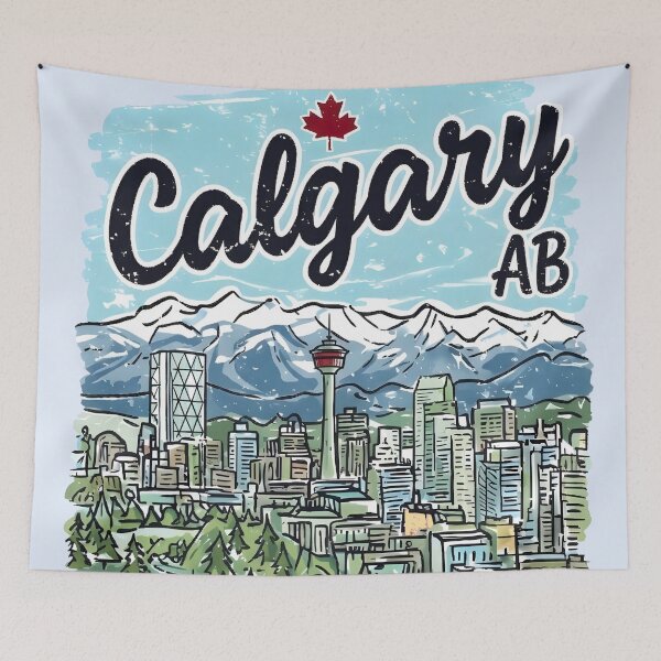Item preview, Calgary Alberta Cute Blue Cityscape Retro Skyline  designed and sold by HowToCanadian.