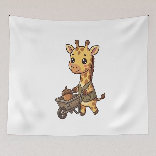 Item preview, Cute Giraffe Pushing Acorn Wheelbarrow designed and sold by Ella_Sketch.
