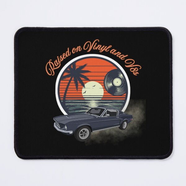 Item preview, Raised on Vinyl and V8s – Retro Mustang Vinyl Sunset Graphic designed and sold by Cutie Galore.