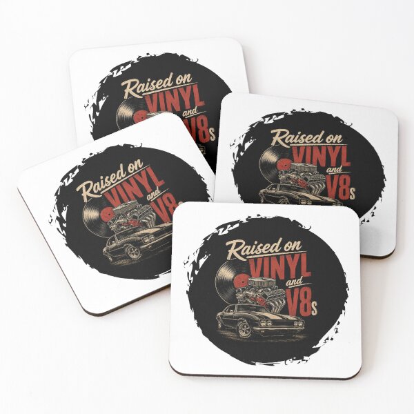 Item preview, Raised on Vinyl and V8s - Vintage Muscle Car Retro Music Graphic designed and sold by Cutie Galore.