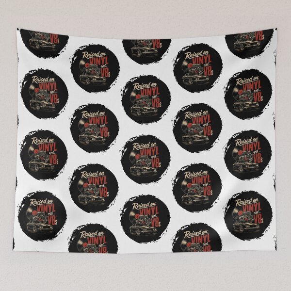 Item preview, Raised on Vinyl and V8s - Vintage Muscle Car Retro Music Graphic designed and sold by Cutie Galore.
