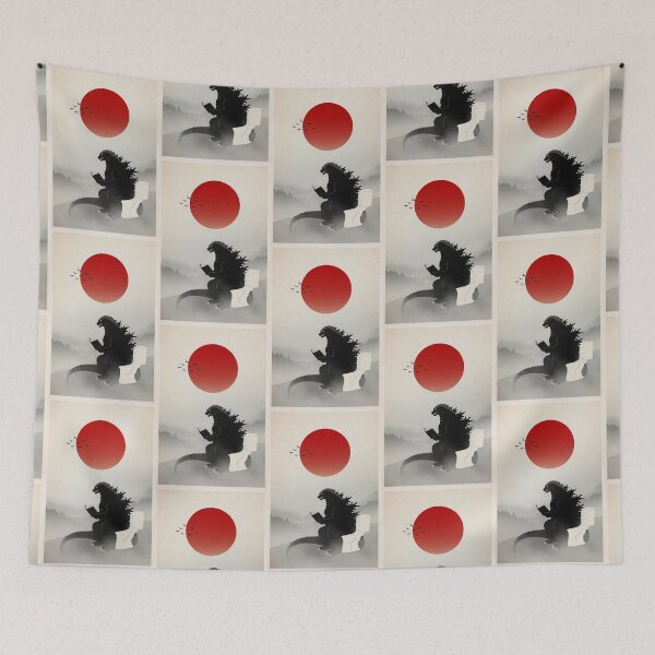 Item preview, Godzilla leyendo en el inodoro | Divertido arte mural minimalista japonés designed and sold by Syrupulse.