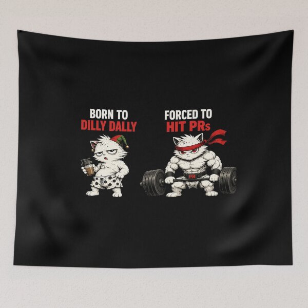 Item preview, Born To Dilly Dally Forced To Hit PRs Gym Cat Shirt designed and sold by VibeOffline Studio.