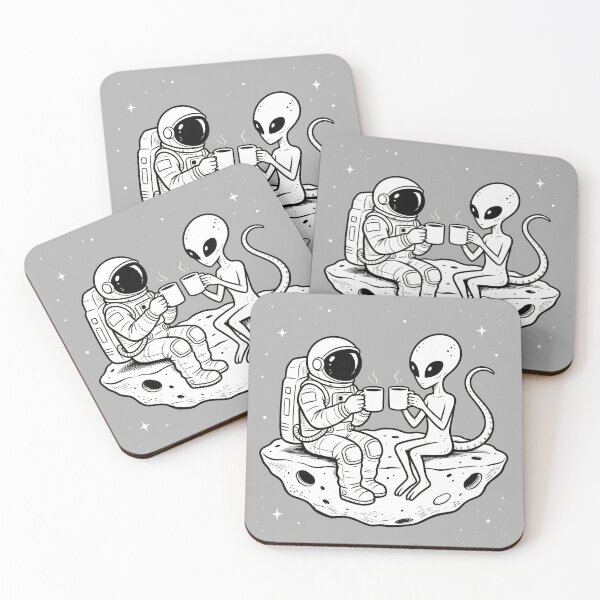 Item preview, Astronaut and Alien Having Coffee in Space – Cosmic Friendship designed and sold by TeyArtWork.