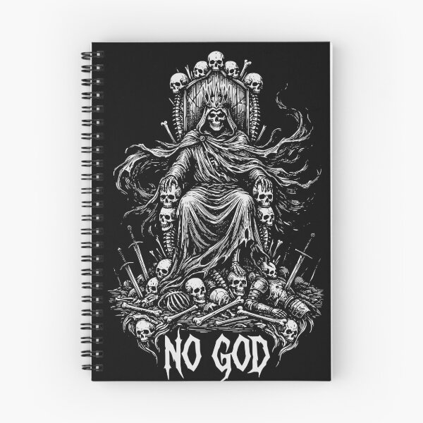 Item preview, No God - Dark Fantasy Skeleton King on Throne Illustration designed and sold by LockjowArt.