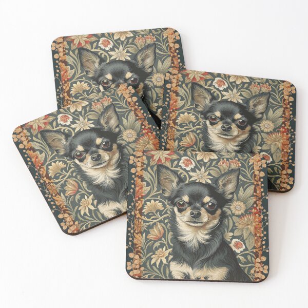 Item preview, Black Tan Chihuahua Vintage Floral Art Dog designed and sold by AntiqueImages.