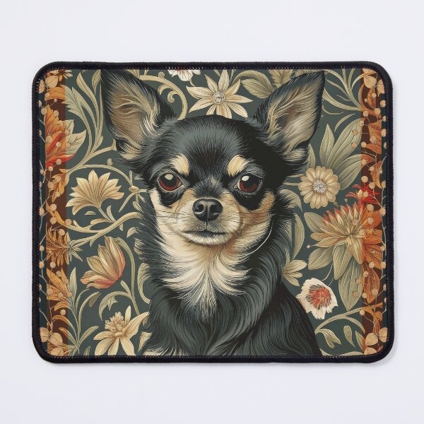 Item preview, Black Tan Chihuahua Vintage Floral Art Dog designed and sold by AntiqueImages.