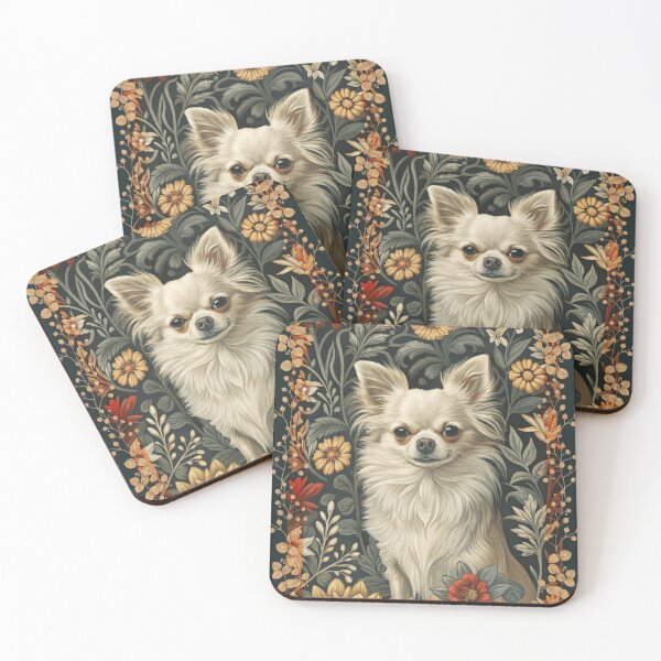 Item preview, Cream Long-haired Chihuahua William Morris Style designed and sold by AntiqueImages.