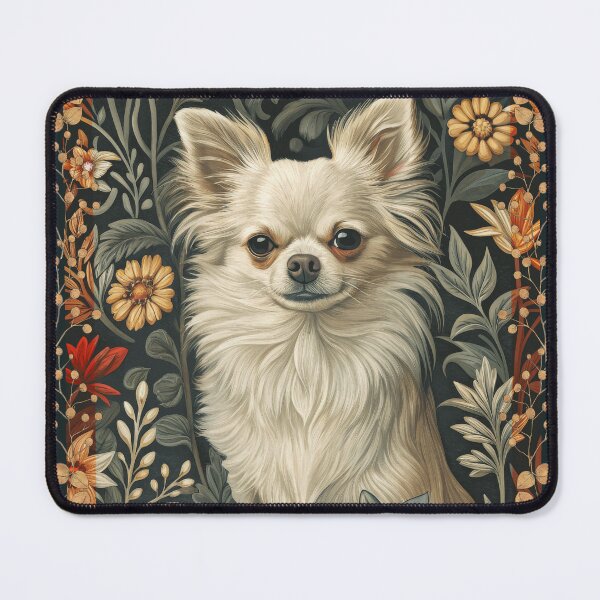 Item preview, Cream Long-haired Chihuahua William Morris Style designed and sold by AntiqueImages.