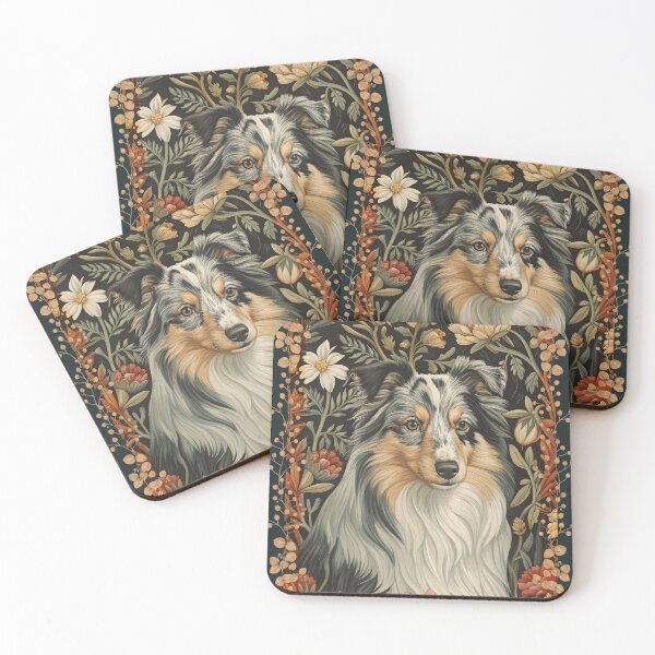 Item preview, Blue Merle Sheltie William Morris Floral Style designed and sold by AntiqueImages.