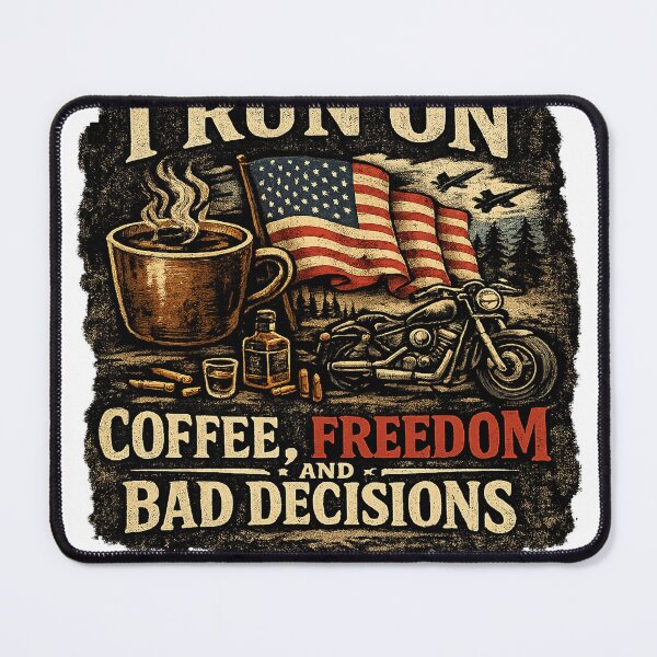 Item preview, I Run On Coffee Freedom and Bad Decisions Biker Art designed and sold by riki2365.