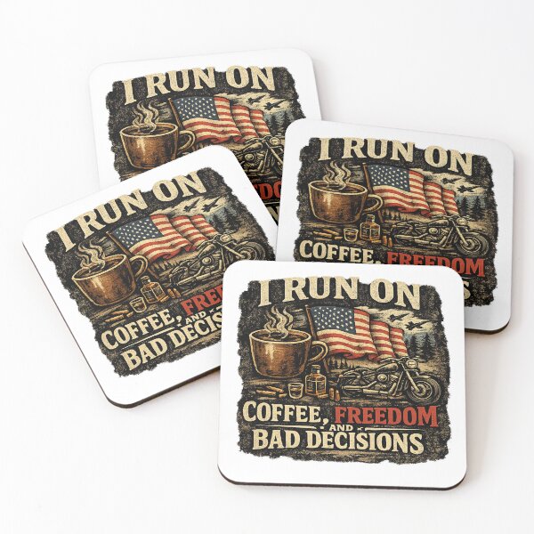 Item preview, I Run On Coffee Freedom and Bad Decisions Biker Art designed and sold by riki2365.