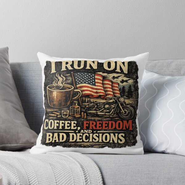 Item preview, I Run On Coffee Freedom and Bad Decisions Biker Art designed and sold by riki2365.