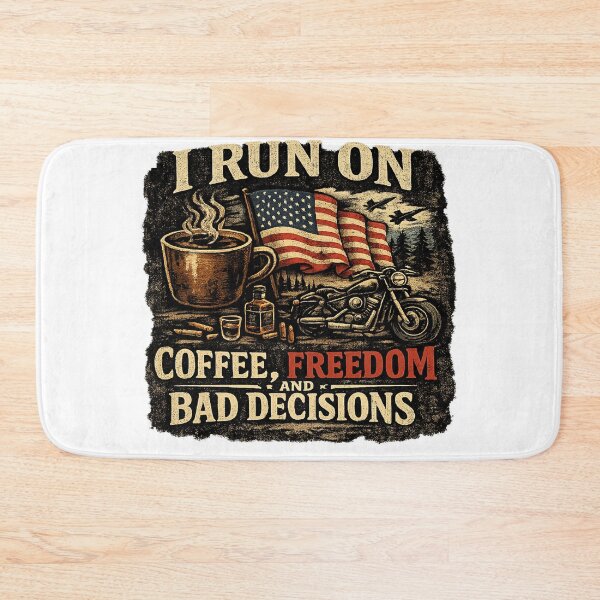 Item preview, I Run On Coffee Freedom and Bad Decisions Biker Art designed and sold by riki2365.