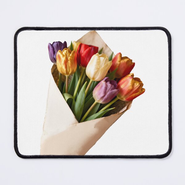 Item preview, Colorful Tulips Wrapped in Brown Paper – Rustic Spring Bouquet  designed and sold by EmeraldeaArt.
